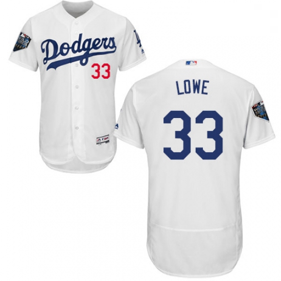 Mens Majestic Los Angeles Dodgers 33 Mark Lowe White Home Flex Base Authentic Collection 2018 World 