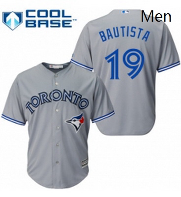 Mens Majestic Toronto Blue Jays 19 Jose Bautista Replica Grey Road MLB Jersey