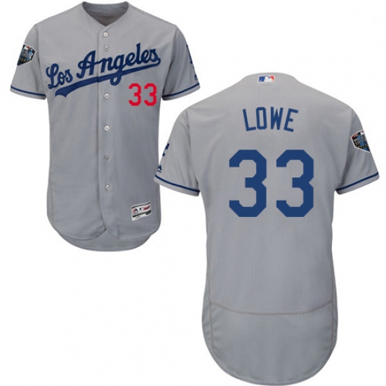 Mens Majestic Los Angeles Dodgers 33 Mark Lowe Grey Road Flex Base Authentic Collection 2018 World S