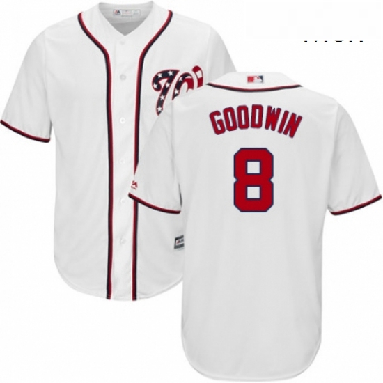 Mens Majestic Washington Nationals 8 Brian Goodwin Replica White Home Cool Base MLB Jersey