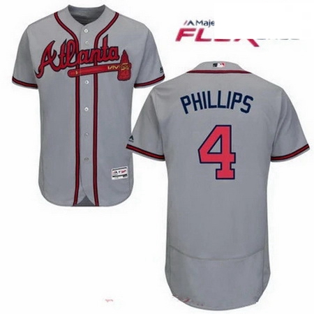 Men Atlanta Braves 4 Brandon Phillips Gray Road Flex Base Jersey