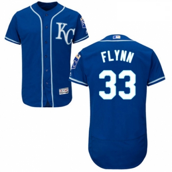 Mens Majestic Kansas City Royals 33 Brian Flynn Royal Blue Alternate Flex Base Collection 2018 World