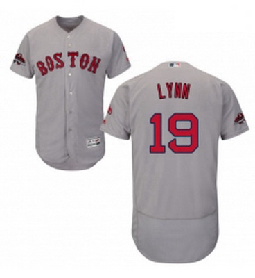 Mens Majestic Boston Red Sox 19 Fred Lynn Grey Road Flex Base Authentic Collection 2018 World Series