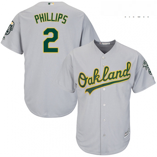 Mens Majestic Oakland Athletics 2 Tony Phillips Replica Grey Road Cool Base MLB Jersey