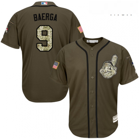 Mens Majestic Cleveland Indians 9 Carlos Baerga Authentic Green Salute to Service MLB Jersey