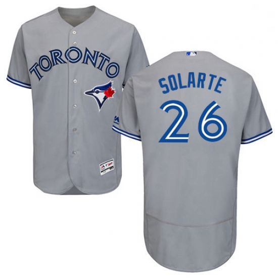 Mens Majestic Toronto Blue Jays 26 Yangervis Solarte Grey Road Flex Base Authentic Collection MLB Je