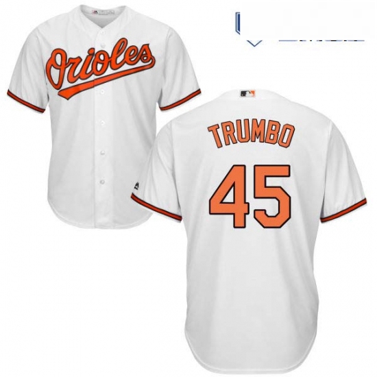 Mens Majestic Baltimore Orioles 45 Mark Trumbo Replica White Home Cool Base MLB Jersey