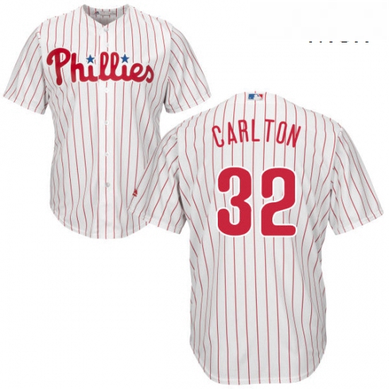 Mens Majestic Philadelphia Phillies 32 Steve Carlton Replica WhiteRed Strip Home Cool Base MLB Jerse