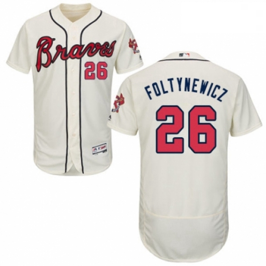 Mens Majestic Atlanta Braves 26 Mike Foltynewicz Cream Alternate Flex Base Authentic Collection MLB 