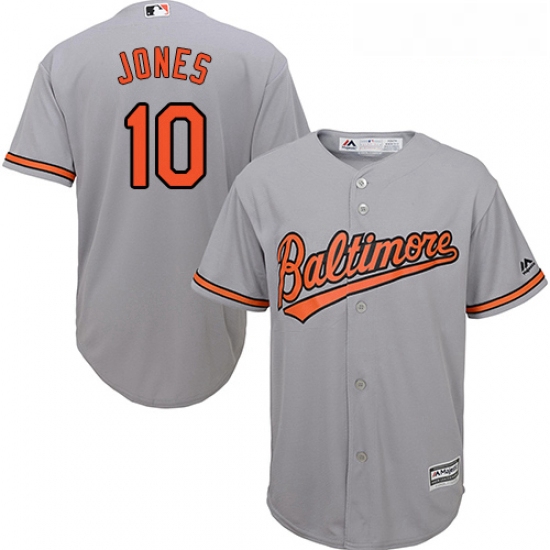 Youth Majestic Baltimore Orioles 10 Adam Jones Replica Grey Road Cool Base MLB Jersey