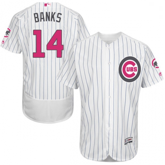 Mens Majestic Chicago Cubs 14 Ernie Banks Authentic White 2016 Mothers Day Fashion Flex Base MLB Jer