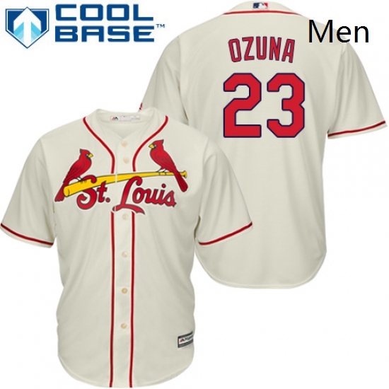 Mens Majestic St Louis Cardinals 23 Marcell Ozuna Replica Cream Alternate Cool Base MLB Jersey