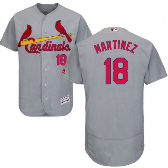 Mens Majestic St Louis Cardinals 18 Carlos Martinez Grey Road Flex Base Authentic Collection MLB Jer