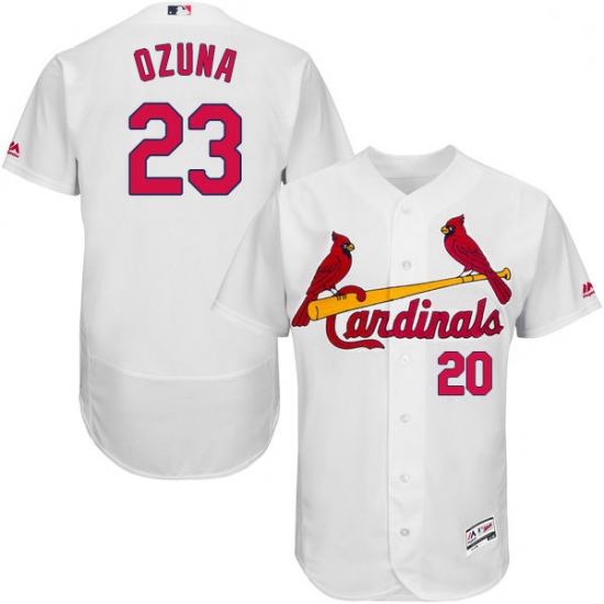 Mens Majestic St Louis Cardinals 23 Marcell Ozuna White Home Flex Base Authentic Collection MLB Jers