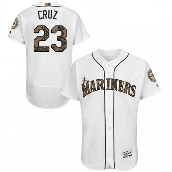 Mens Majestic Seattle Mariners 23 Nelson Cruz Authentic White 2016 Memorial Day Fashion Flex Base ML