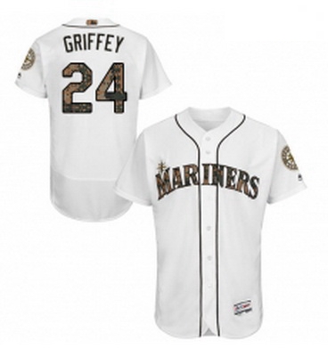 Mens Majestic Seattle Mariners 24 Ken Griffey Authentic White 2016 Memorial Day Fashion Flex Base ML