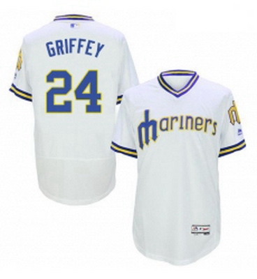 Mens Majestic Seattle Mariners 24 Ken Griffey White Flexbase Authentic Collection Cooperstown MLB Je