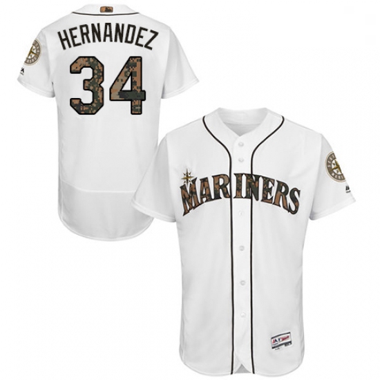 Mens Majestic Seattle Mariners 34 Felix Hernandez Authentic White 2016 Memorial Day Fashion Flex Bas