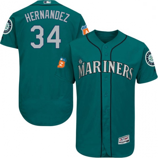 Mens Majestic Seattle Mariners 34 Felix Hernandez Teal Green Alternate Flex Base Authentic Collectio