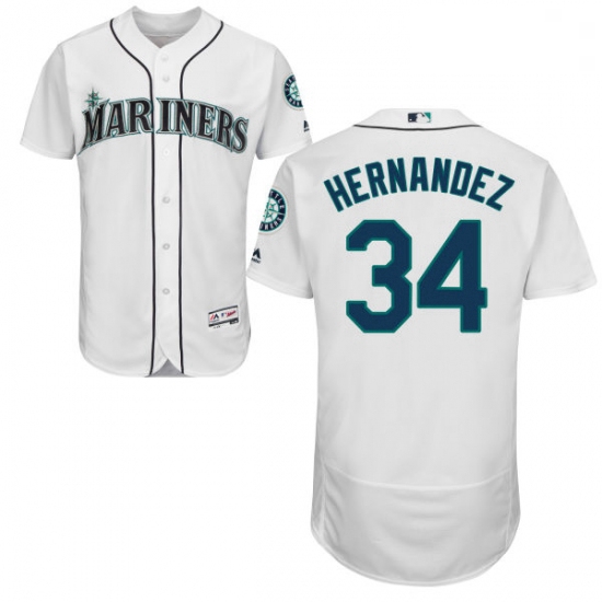 Mens Majestic Seattle Mariners 34 Felix Hernandez White Home Flex Base Authentic Collection MLB Jers