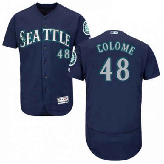 Mens Majestic Seattle Mariners 48 Alex Colome Navy Blue Alternate Flex Base Authentic Collection MLB