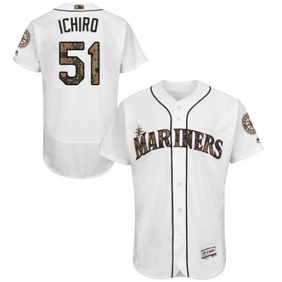 Mens Majestic Seattle Mariners 51 Ichiro Suzuki Authentic White 2016 Memorial Day Fashion Flex Base 