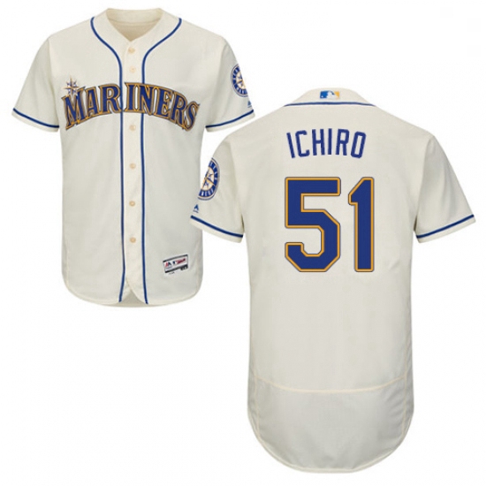 Mens Majestic Seattle Mariners 51 Ichiro Suzuki Cream Alternate Flex Base Authentic Collection MLB J