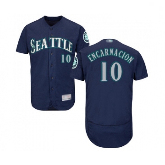 Mens Seattle Mariners 10 Edwin Encarnacion Navy Blue Alternate Flex Base Authentic Collection MLB Je