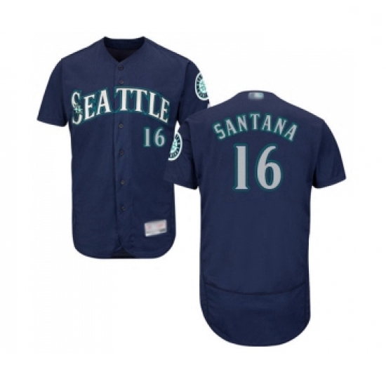 Mens Seattle Mariners 16 Domingo Santana Navy Blue Alternate Flex Base Authentic Collection Baseball