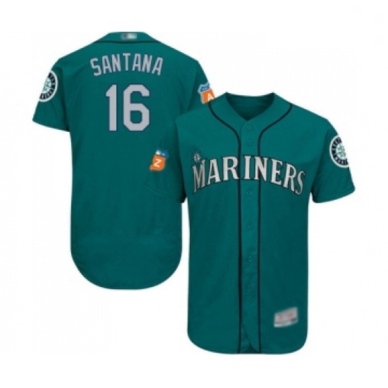 Mens Seattle Mariners 16 Domingo Santana Teal Green Alternate Flex Base Authentic Collection MLB Jer