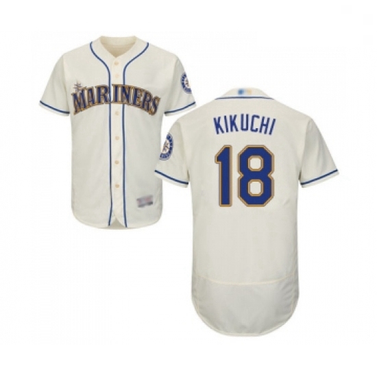 Mens Seattle Mariners 18 Yusei Kikuchi Cream Alternate Flex Base Authentic Collection Baseball Jerse