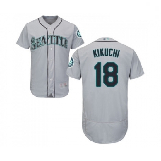 Mens Seattle Mariners 18 Yusei Kikuchi Grey Road Flex Base Authentic Collection Baseball Jersey