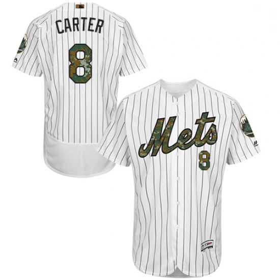 Mens Majestic New York Mets 8 Gary Carter Authentic White 2016 Memorial Day Fashion Flex Base MLB Je