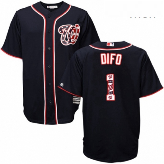 Mens Majestic Washington Nationals 1 Wilmer Difo Authentic Navy Blue Team Logo Fashion Cool Base MLB