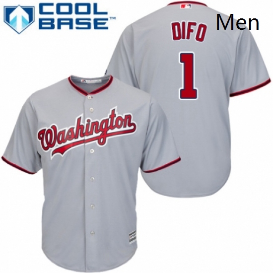 Mens Majestic Washington Nationals 1 Wilmer Difo Replica Grey Road Cool Base MLB Jersey