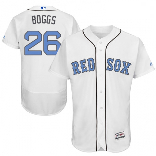 Mens Majestic Boston Red Sox 26 Wade Boggs Authentic White 2016 Fathers Day Fashion Flex Base MLB Je