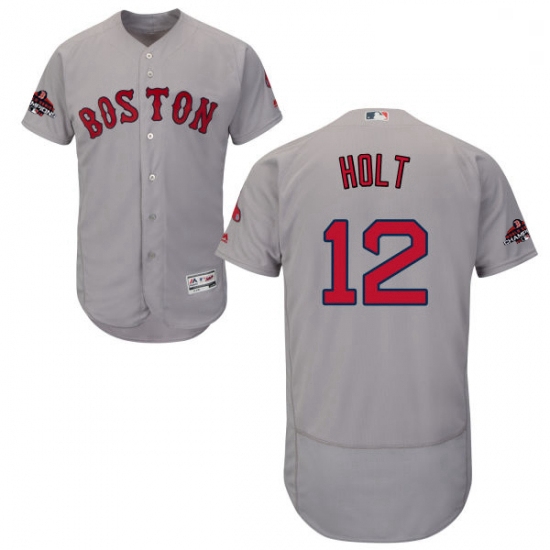 Mens Majestic Boston Red Sox 12 Brock Holt Grey Road Flex Base Authentic Collection 2018 World Serie