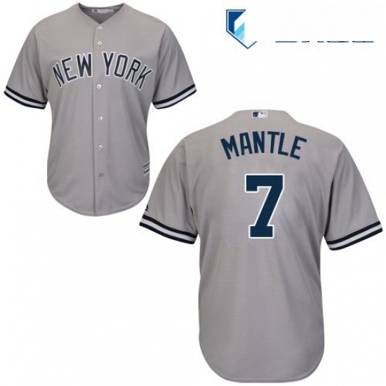 Mens Majestic New York Yankees 7 Mickey Mantle Replica Grey Road MLB Jersey