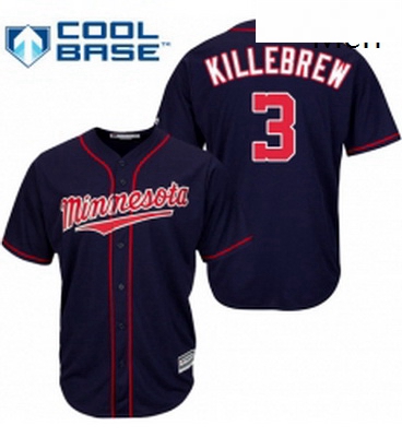 Mens Majestic Minnesota Twins 3 Harmon Killebrew Replica Navy Blue Alternate Road Cool Base MLB Jers