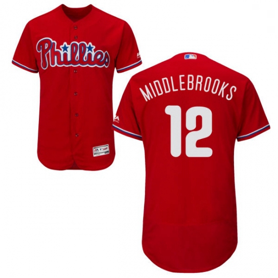 Mens Majestic Philadelphia Phillies 12 Will Middlebrooks Red Alternate Flex Base Authentic Collectio