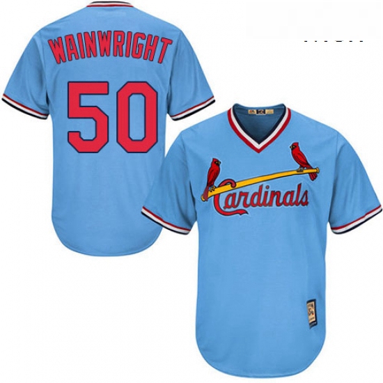 Mens Majestic St Louis Cardinals 50 Adam Wainwright Replica Light Blue Cooperstown MLB Jersey