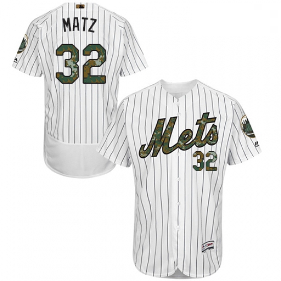 Mens Majestic New York Mets 32 Steven Matz Authentic White 2016 Memorial Day Fashion Flex Base MLB J