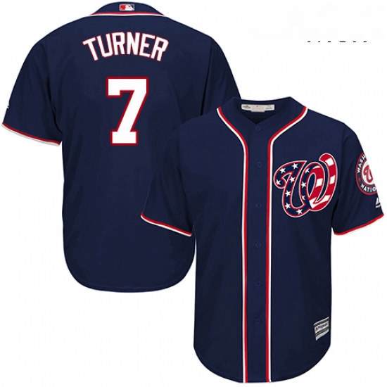 Mens Majestic Washington Nationals 7 Trea Turner Replica Navy Blue Alternate 2 Cool Base MLB Jersey