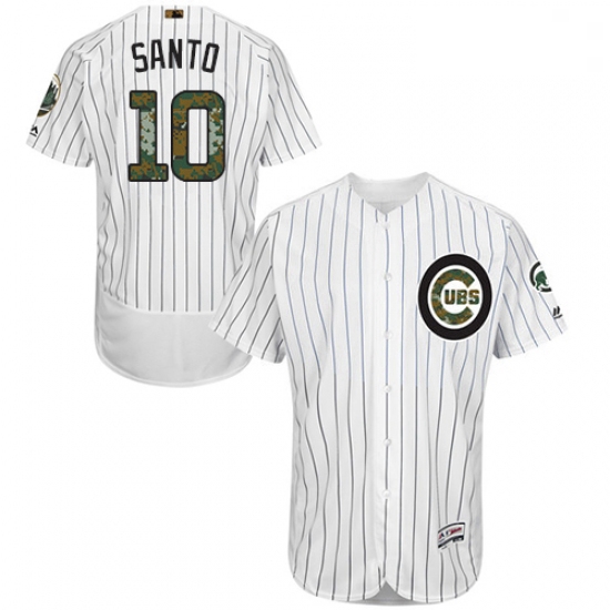 Mens Majestic Chicago Cubs 10 Ron Santo Authentic White 2016 Memorial Day Fashion Flex Base MLB Jers