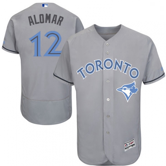 Mens Majestic Toronto Blue Jays 12 Roberto Alomar Authentic Gray 2016 Fathers Day Fashion Flex Base 