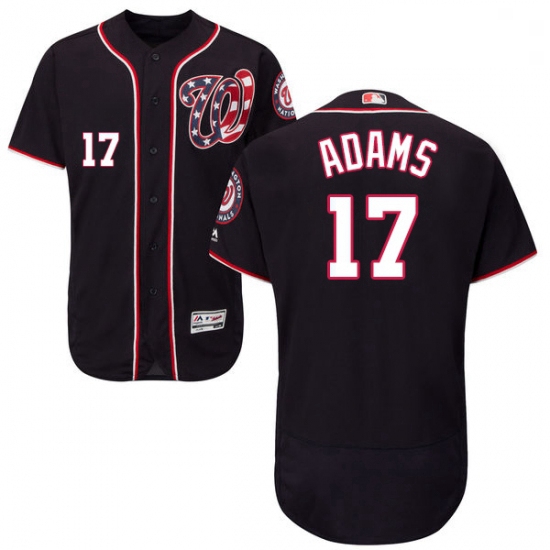 Mens Majestic Washington Nationals 17 Matt Adams Navy Blue Alternate Flex Base Authentic Collection 