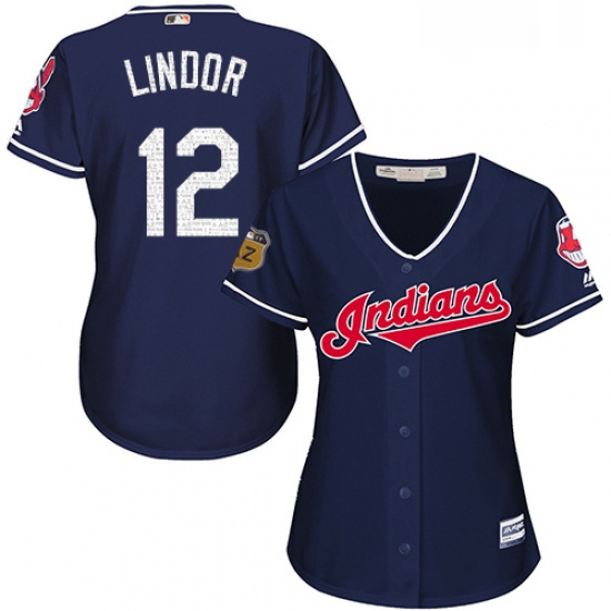 Womens Majestic Cleveland Indians 12 Francisco Lindor Authentic Navy Blue 2017 Spring Training Cool 