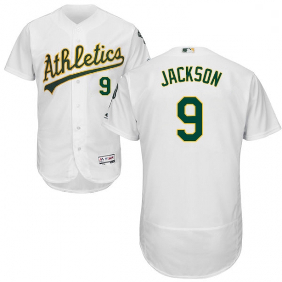 Mens Majestic Oakland Athletics 9 Reggie Jackson White Home Flex Base Authentic Collection MLB Jerse