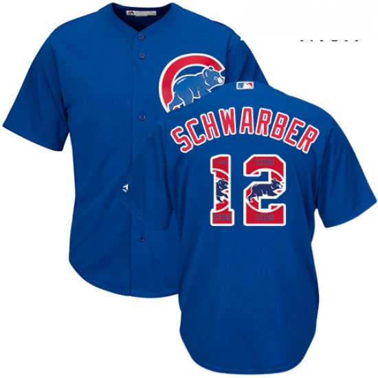 Mens Majestic Chicago Cubs 12 Kyle Schwarber Authentic Royal Blue Team Logo Fashion Cool Base MLB Je