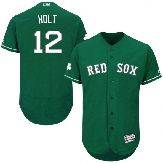 Mens Majestic Boston Red Sox 12 Brock Holt Green Celtic Flexbase Authentic Collection MLB Jersey